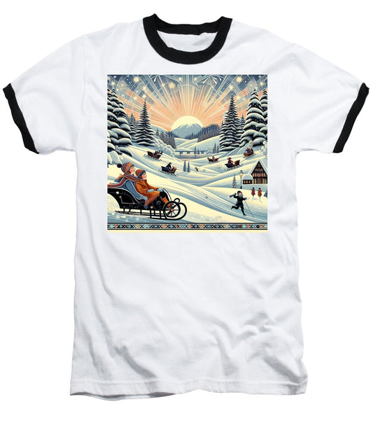 Winter Wonderland Sledding Adventure Baseball T-shirt