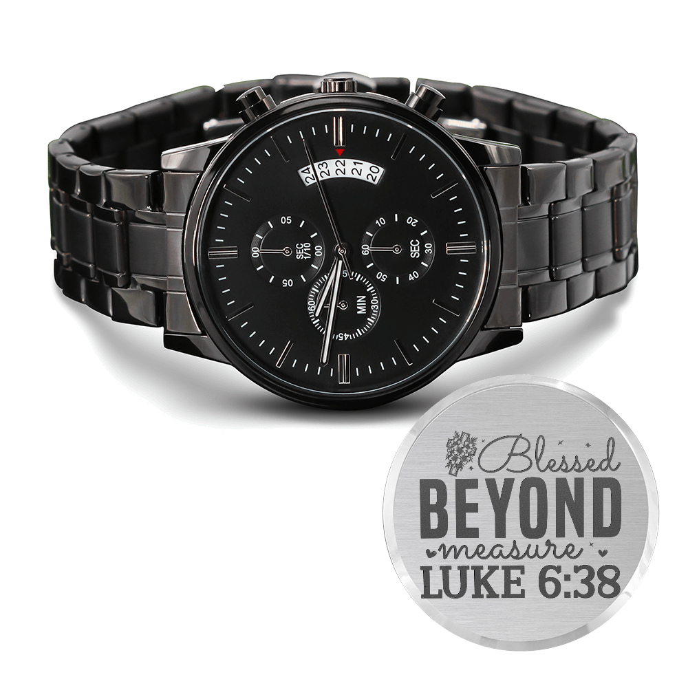 Blessed Beyond Measure Faith Based Engraved Black Chronograph Watch