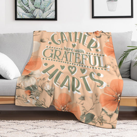 Gather Here with Grateful Hearts Orange Flannel Throw Blanket - 40"×50"