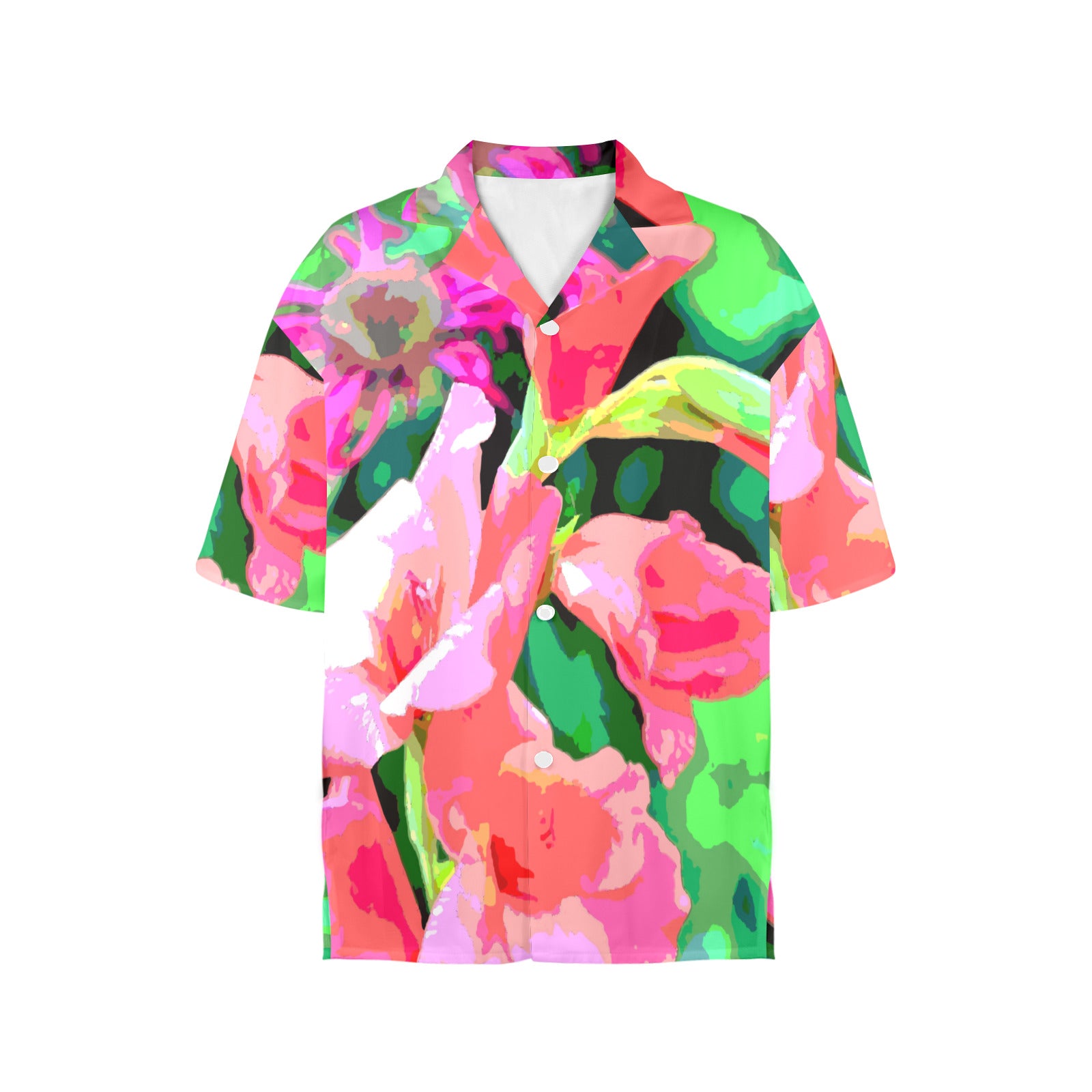 Women's Pink Flowers Hawaiian Shirt (Made in USA)