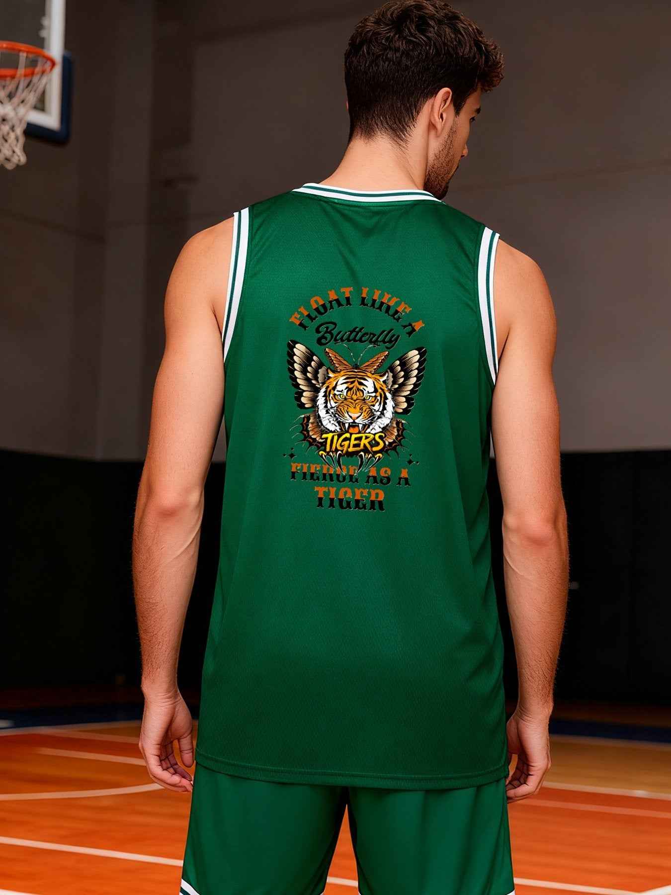 Float Like a Butterfly Fierce Tiger Adult Green Basketball Jersey | Ships From USA
