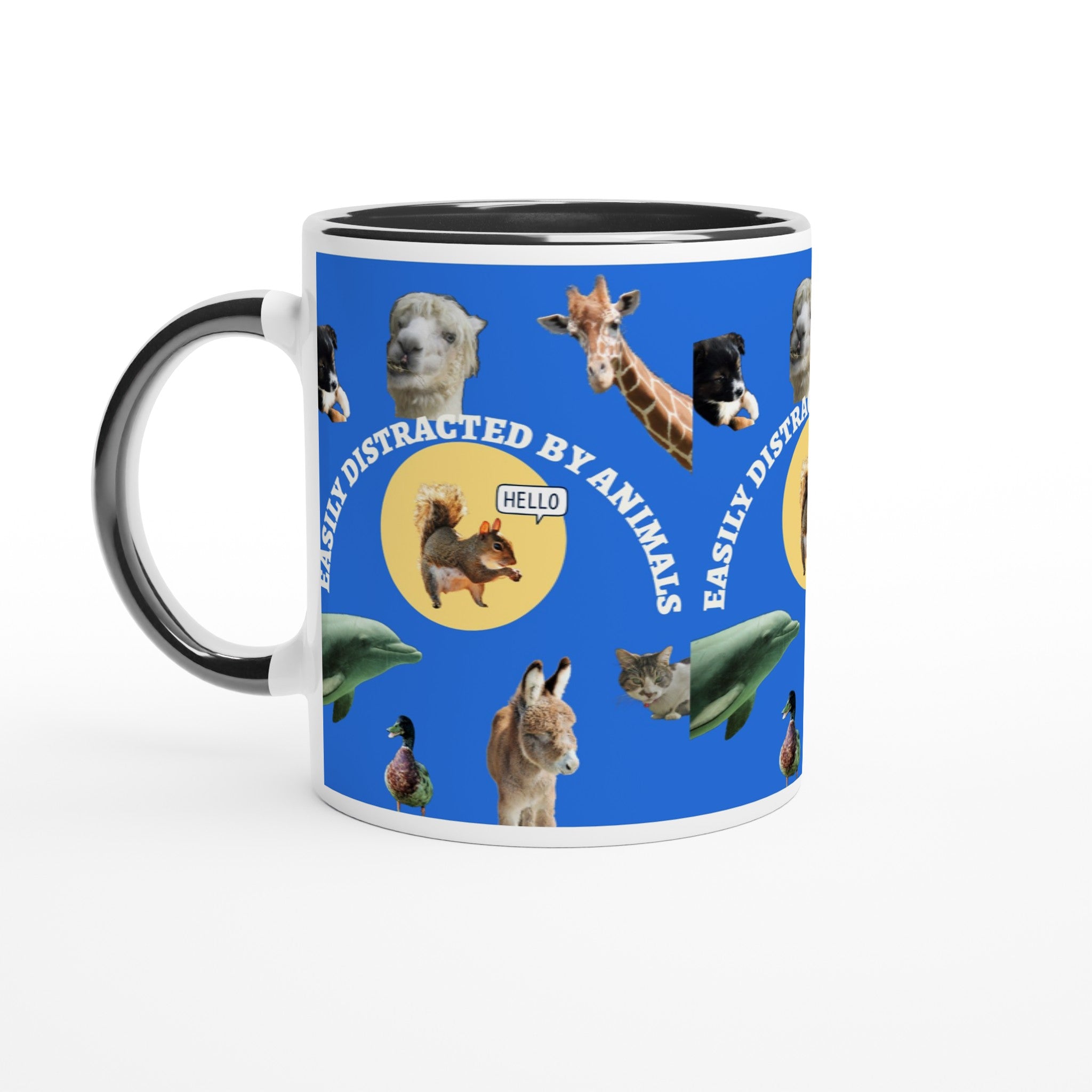 Easily Distracted by Animals White 11oz Ceramic Mug with Color Inside - Shell Design Boutique