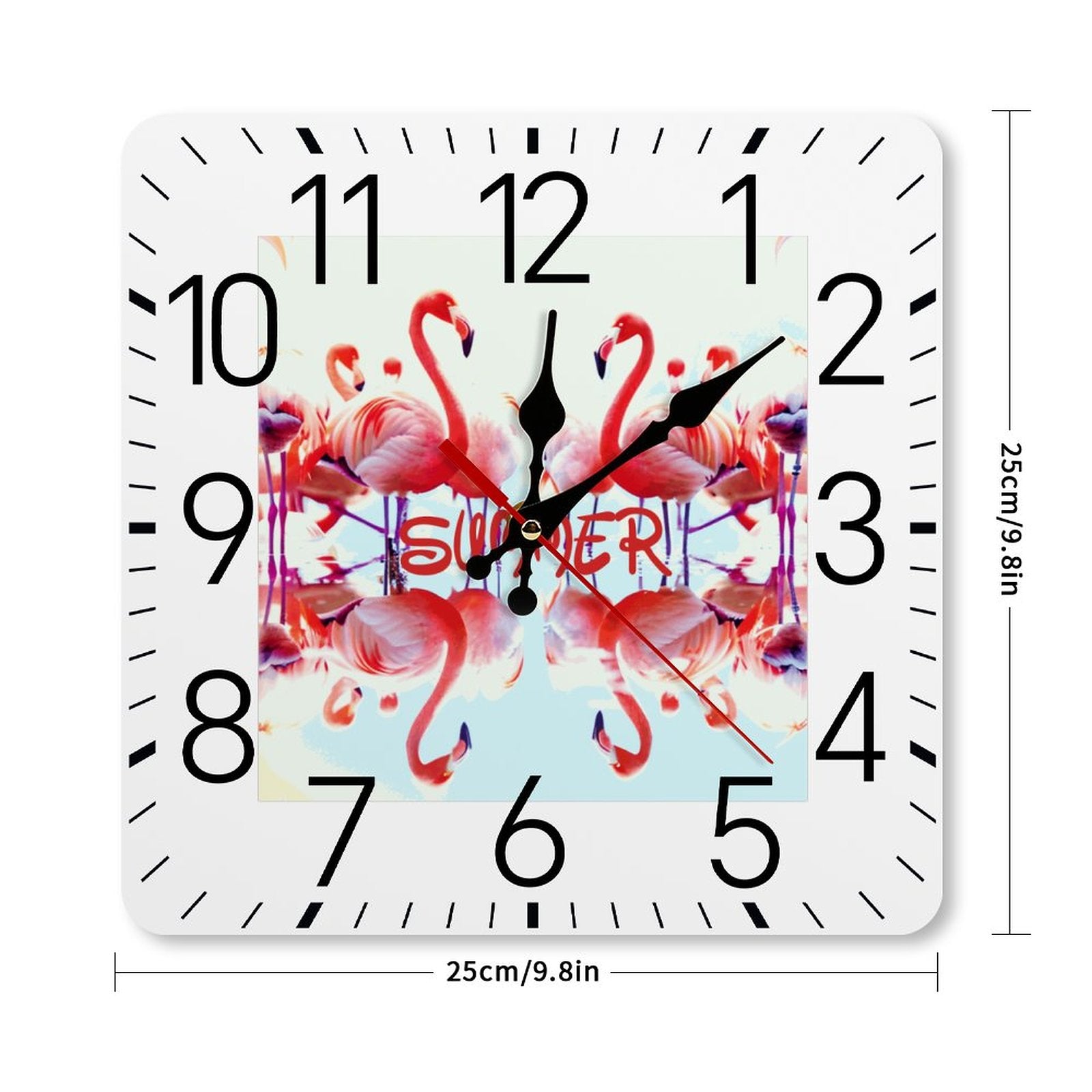 Pink Flamingos Summer Design Square Wall Clock - 9.8