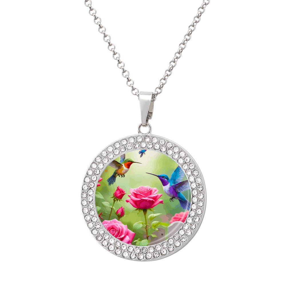 Printed Design Multicolored Diamond Pendant & Necklace