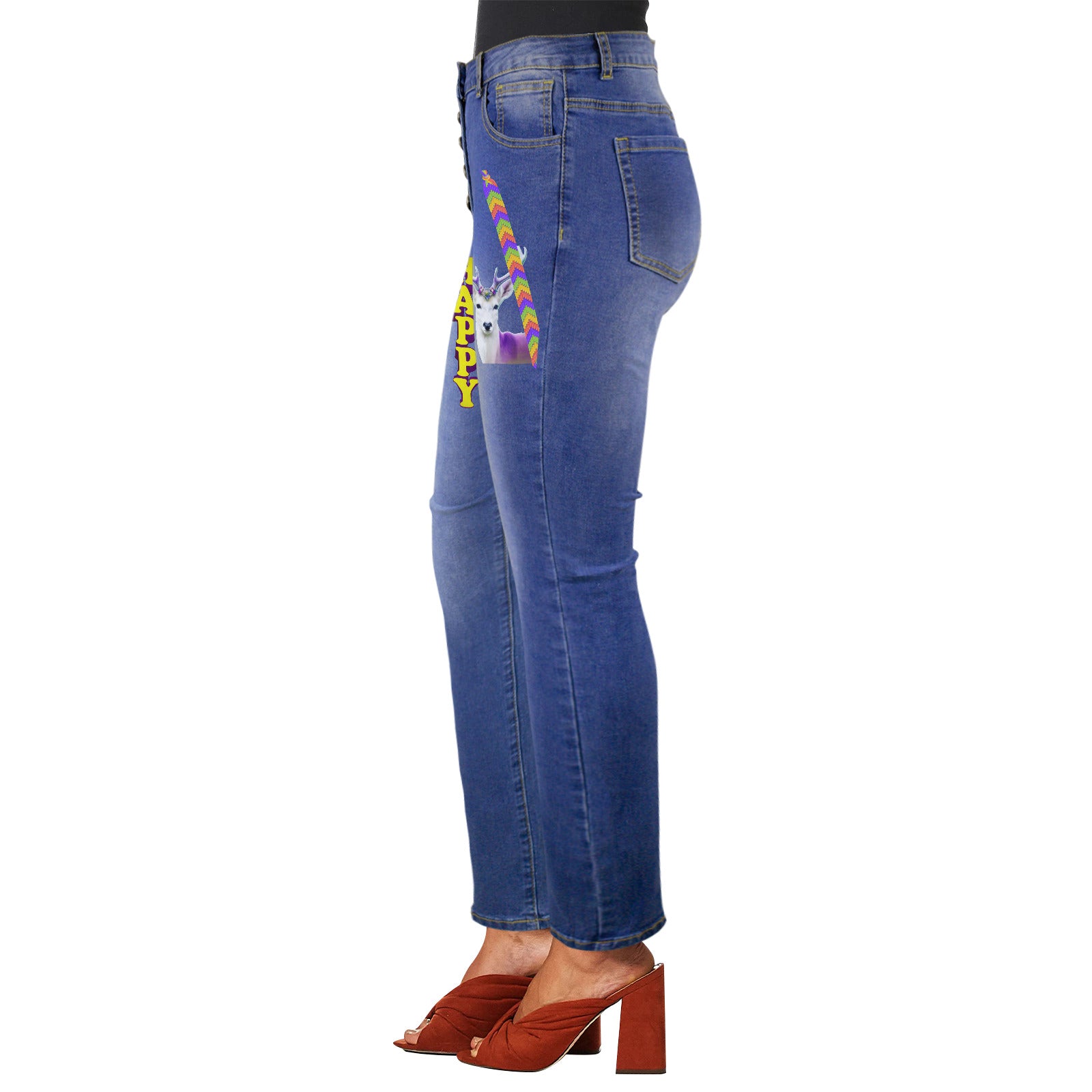 Happy Deer Women's Graffiti Design Jeans | Front Print