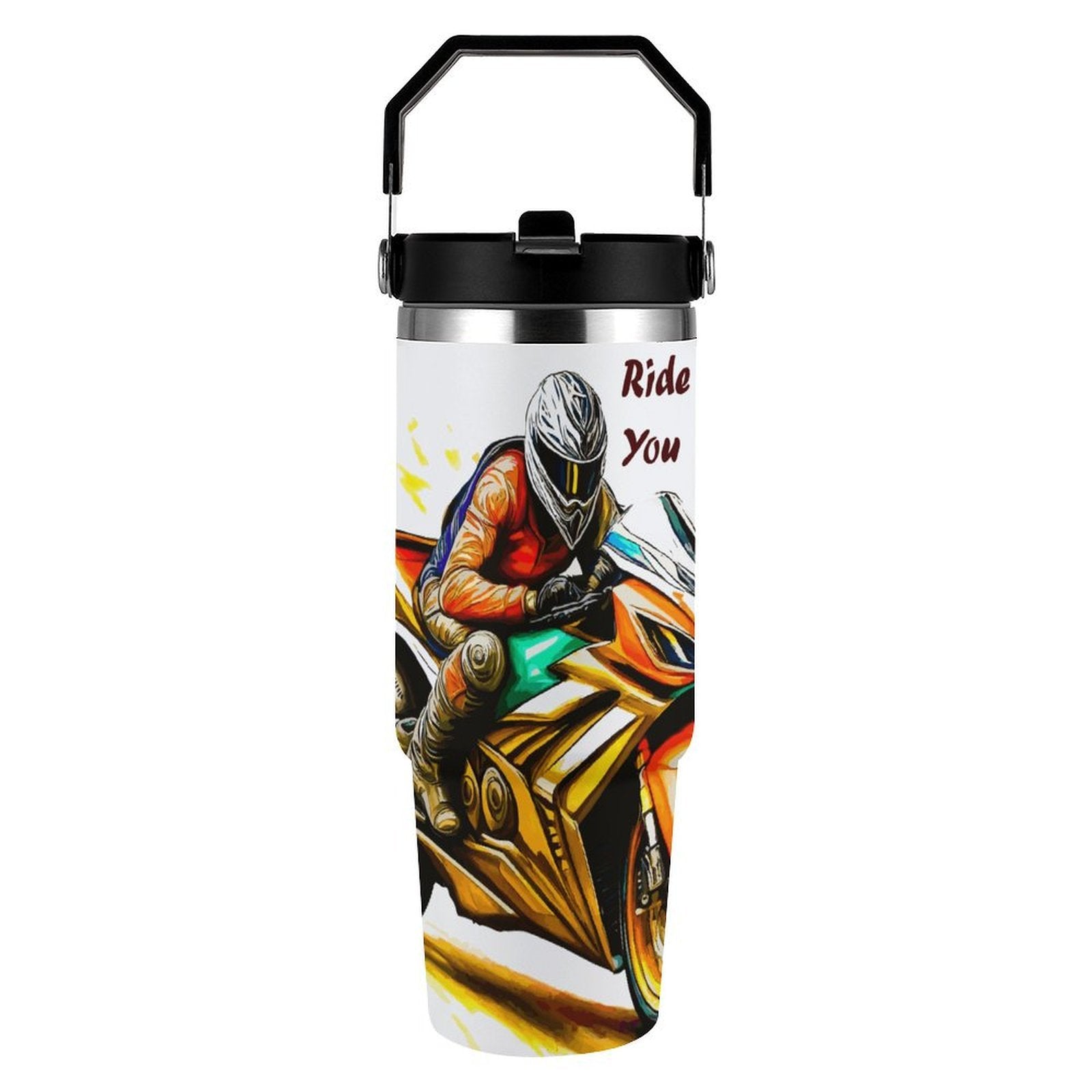 Racing Motorcycle 30 oz Stainless Steel Water Bottle with Popup Spout