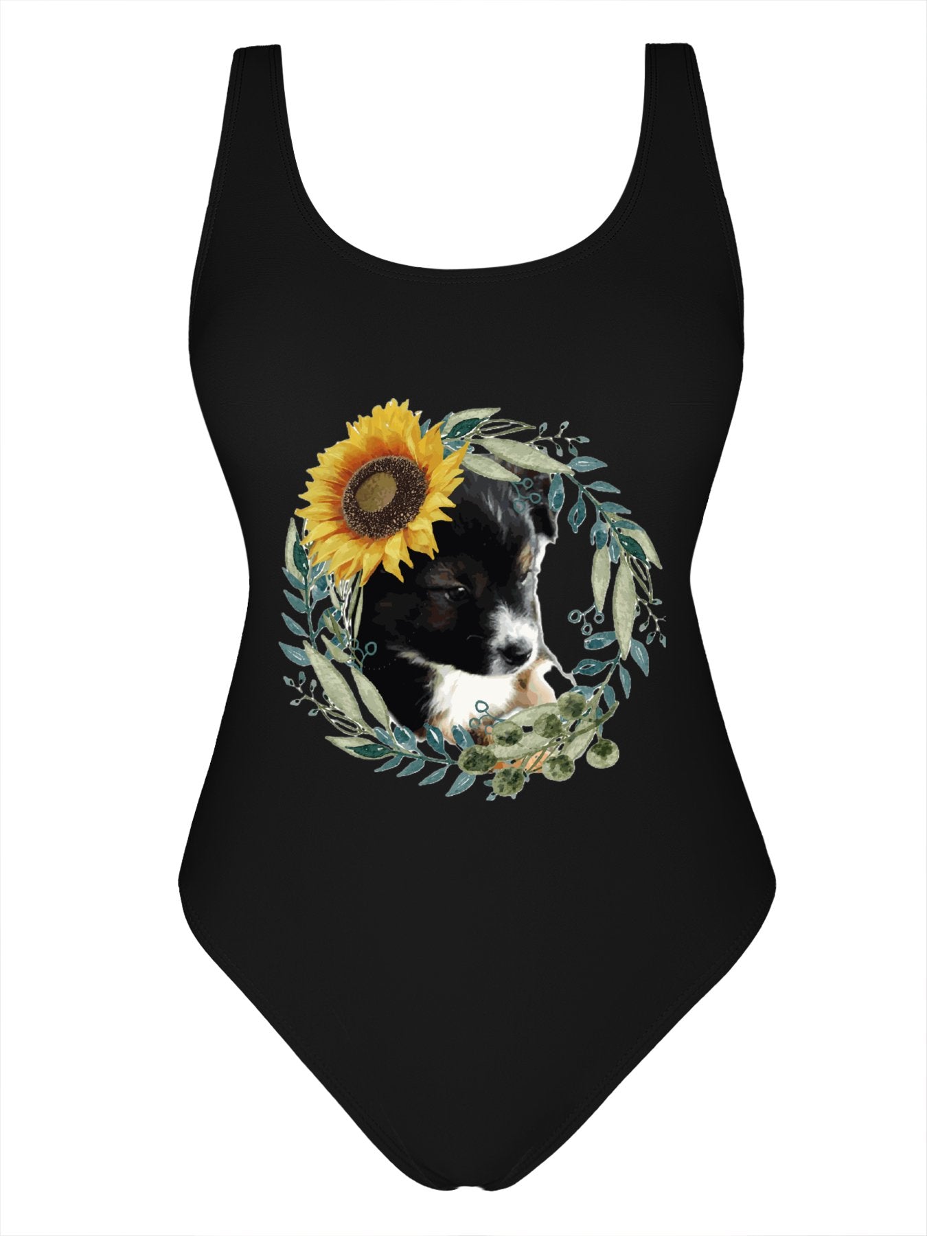 Cute Black Puppy One-Piece Swimsuit for Women (Front Printing)