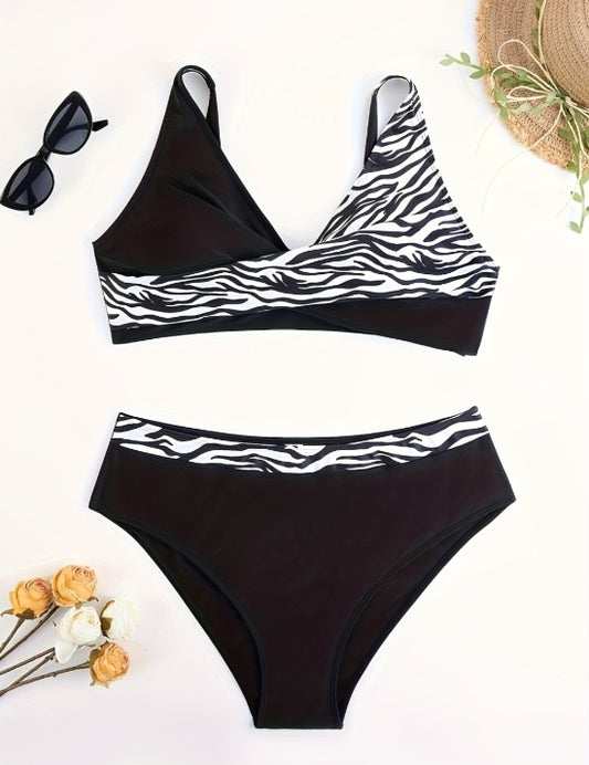 Women's Plus Size Zebra Stripes Two-piece Bikini Swimsuit