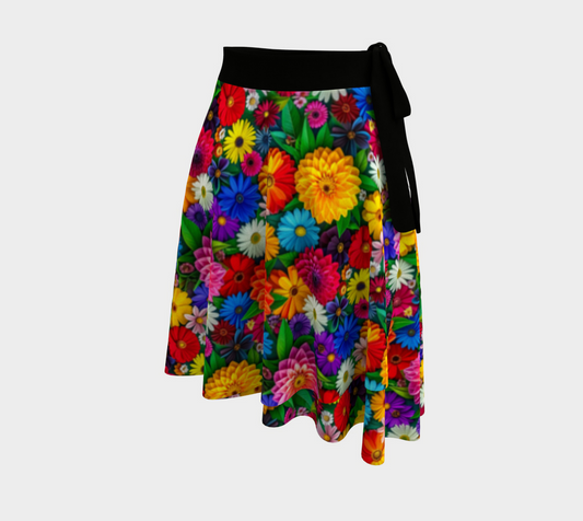 Colorful Floral Pattern Wrap Short Skirt