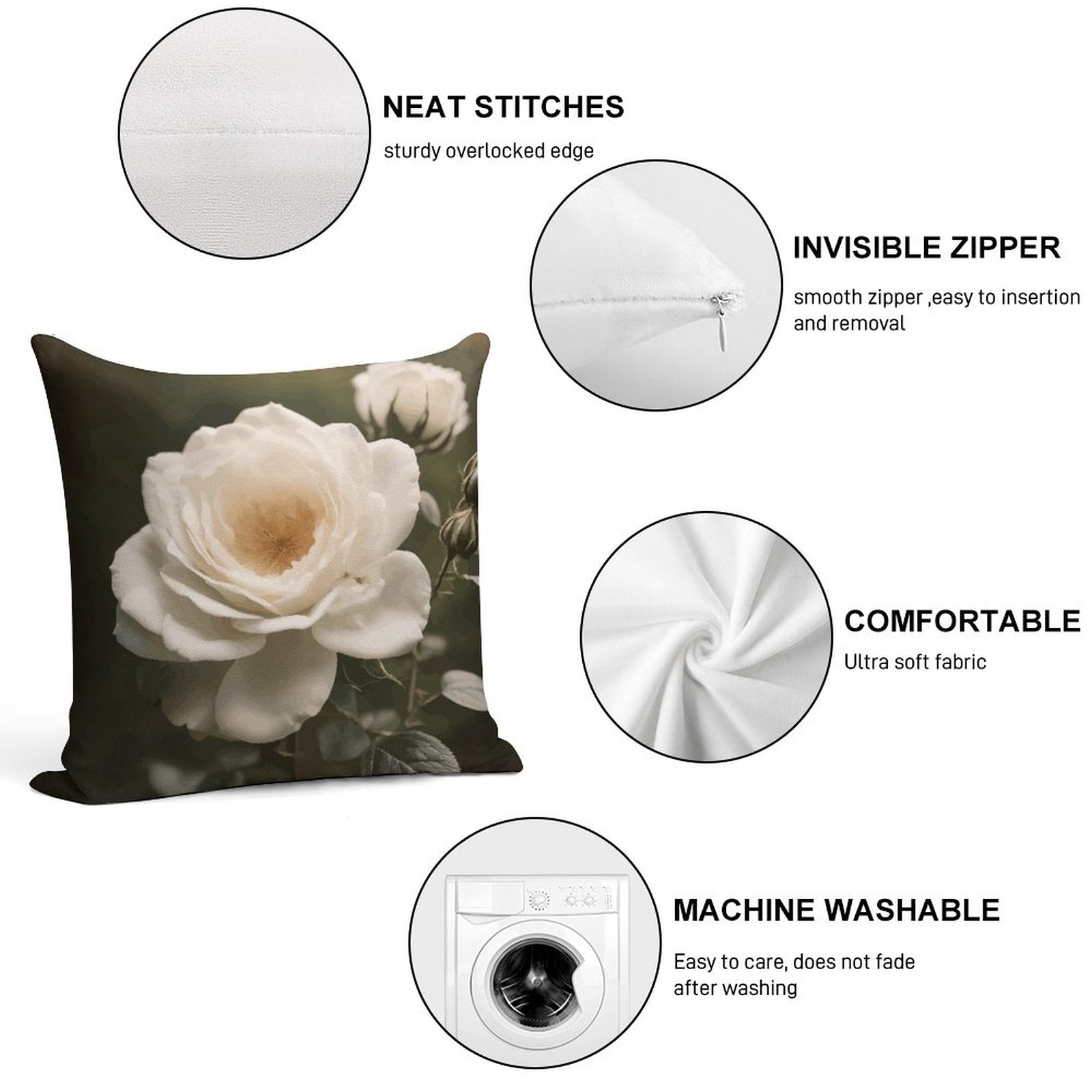 White Rose Ultra Soft Short Plush Pillowcase