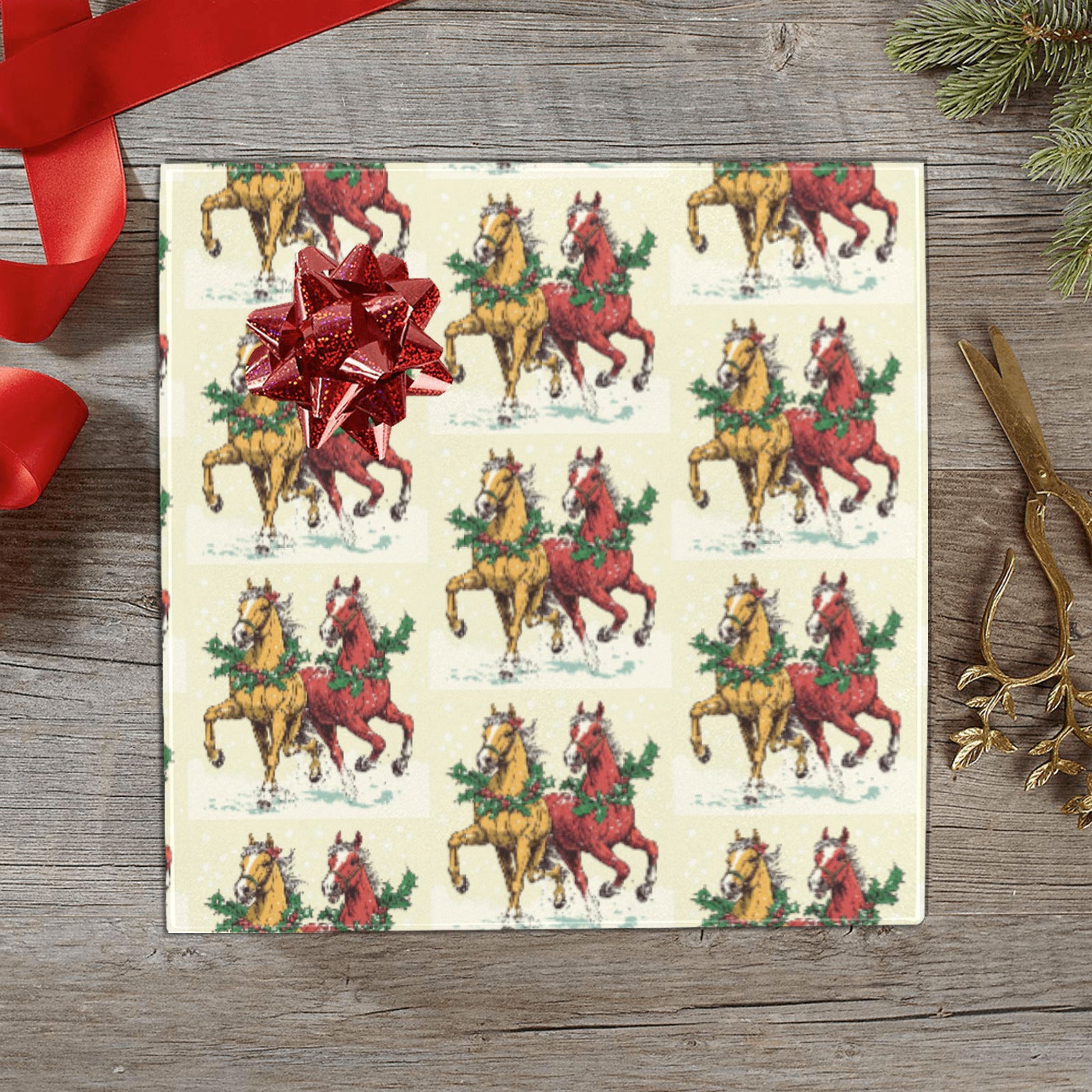 Horses at Christmas Custom Gift Wrapping Paper (Made in USA)