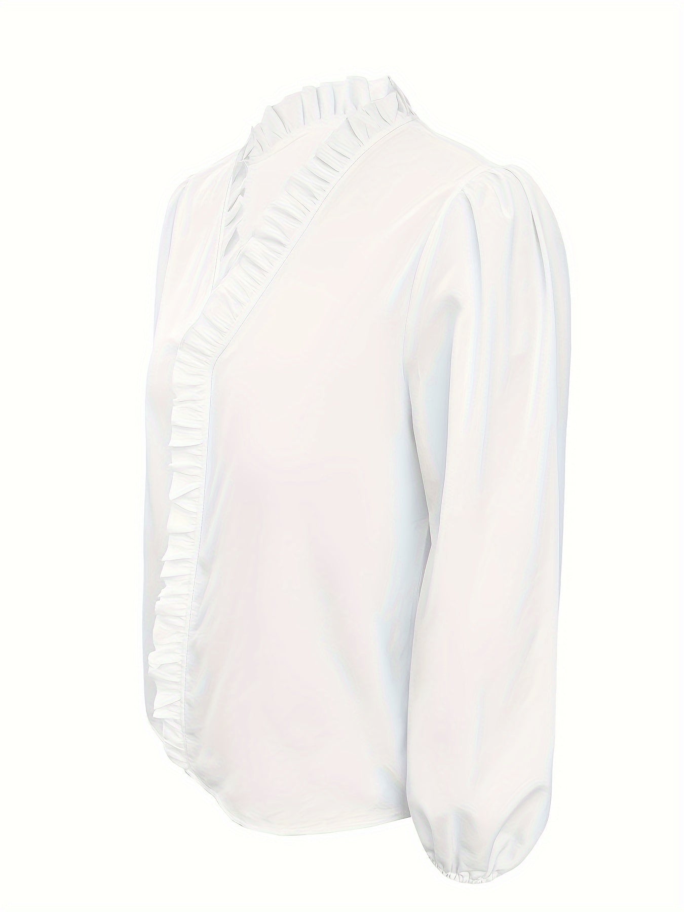 Pure Color Ruffle Hemline Shirt Casual V-neck Long Sleeve Shirt