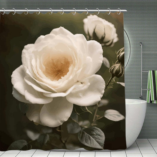 White Rose Waterproof Polyester Shower Curtain