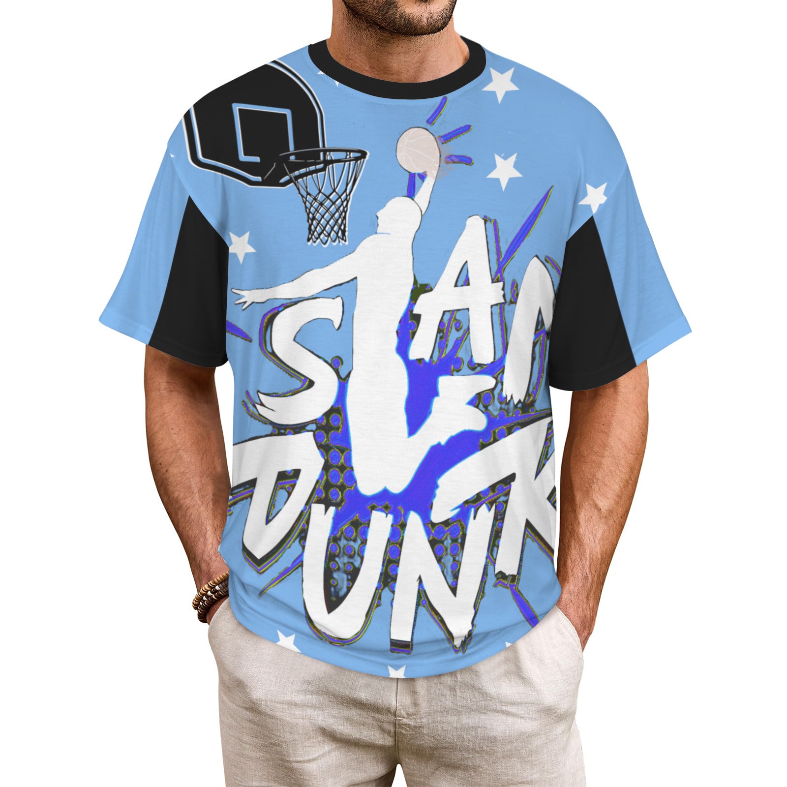 Slam Dunk Men's All Over Print Ribbed Collar T-Shirt (Model T94)