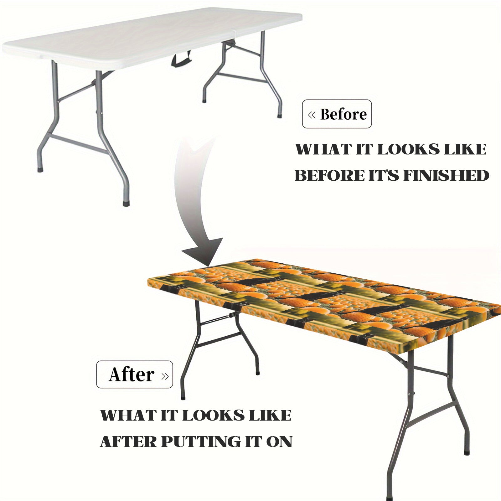 Black Cat in Pumpkin Patch Elastic Fitted Tablecloth - 72