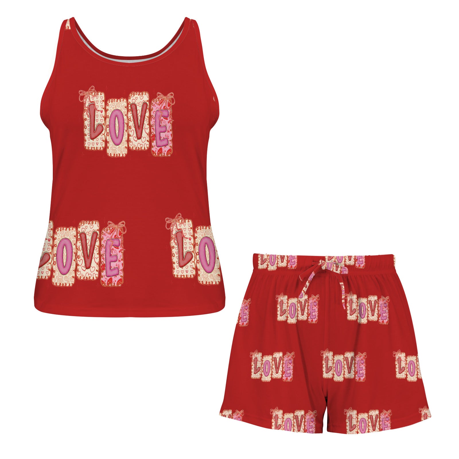 Valentine's Day Coquette Love Women's 2-piece Tank Top Pajama Shorts Set (Made in USA)