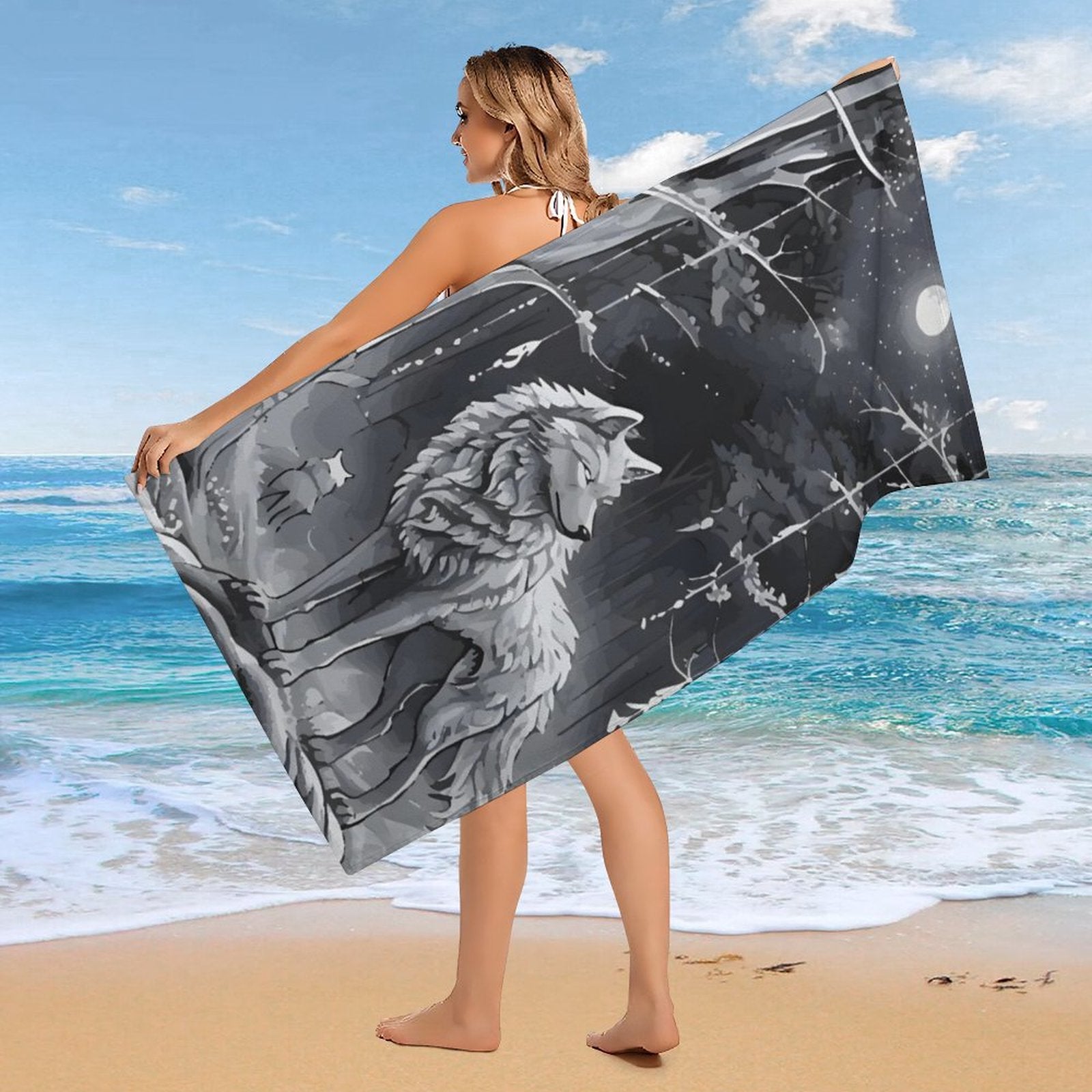 Ethereal Wolf in the Moonlight Beach Towel - 61.4