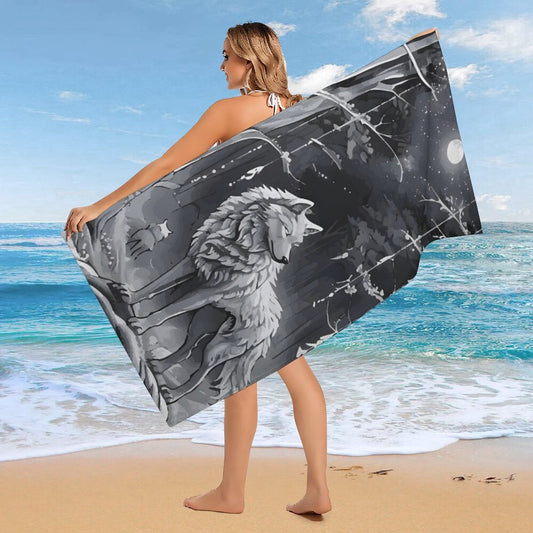 Ethereal Wolf in the Moonlight Beach Towel - 61.4" x 30.3"