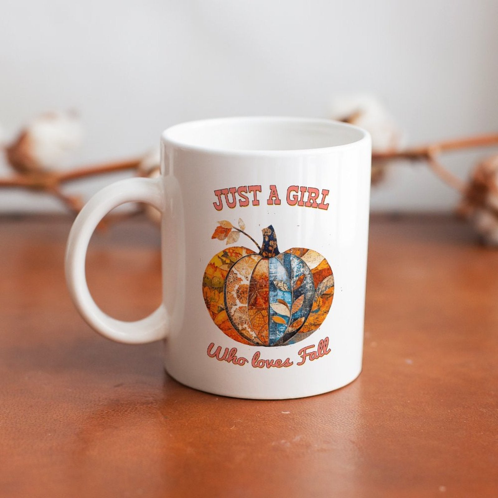 Just a Girl Who Loves Fall Pumpkins 14oz White Ceramic Mug with Handle