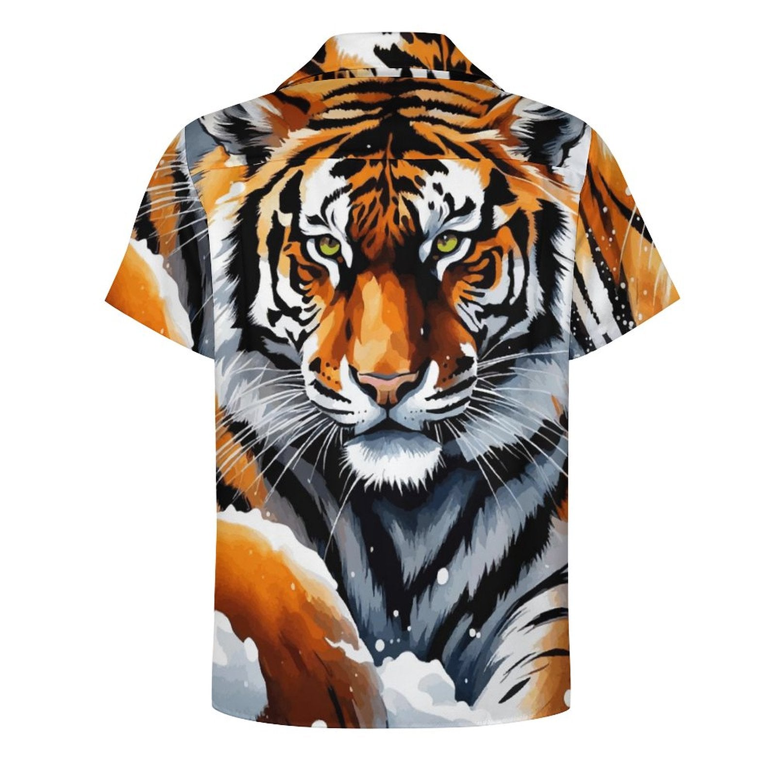 Men's Tiger Short Sleeve Hawaiian Print Shirt with Cuban Collar