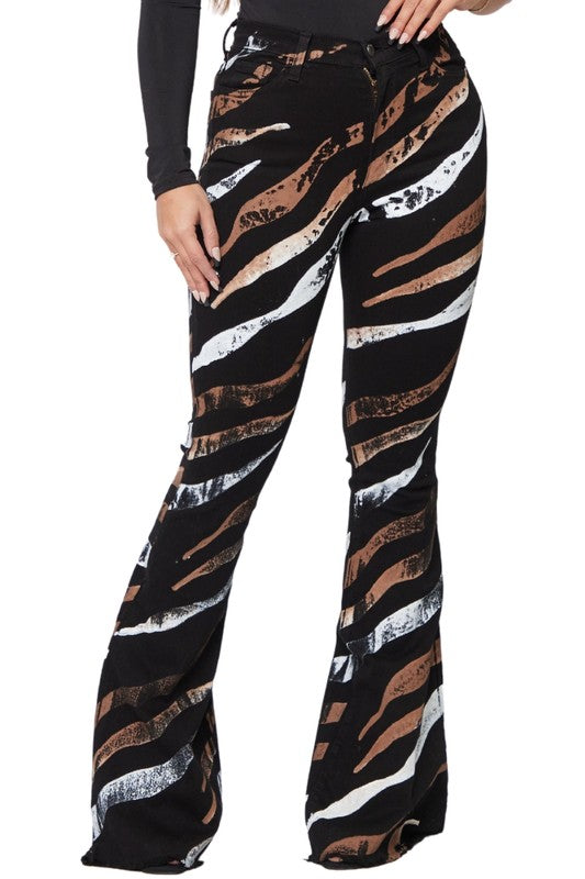 Tiger Stripes Bell Bottom Black Jeans