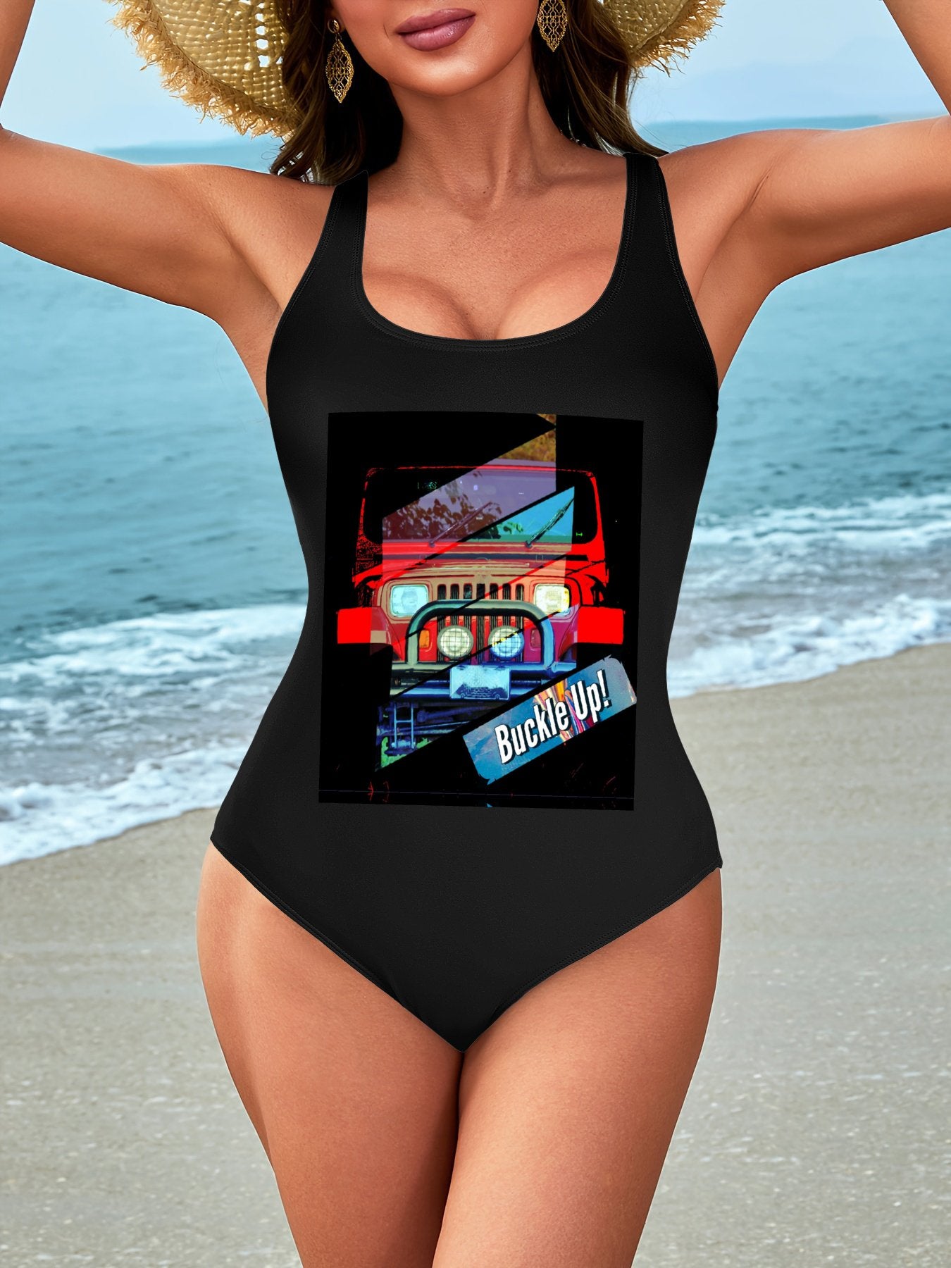 Buckle Up! 4-wheel Drive Athletic Strap One-Piece Swimsuit for Women
