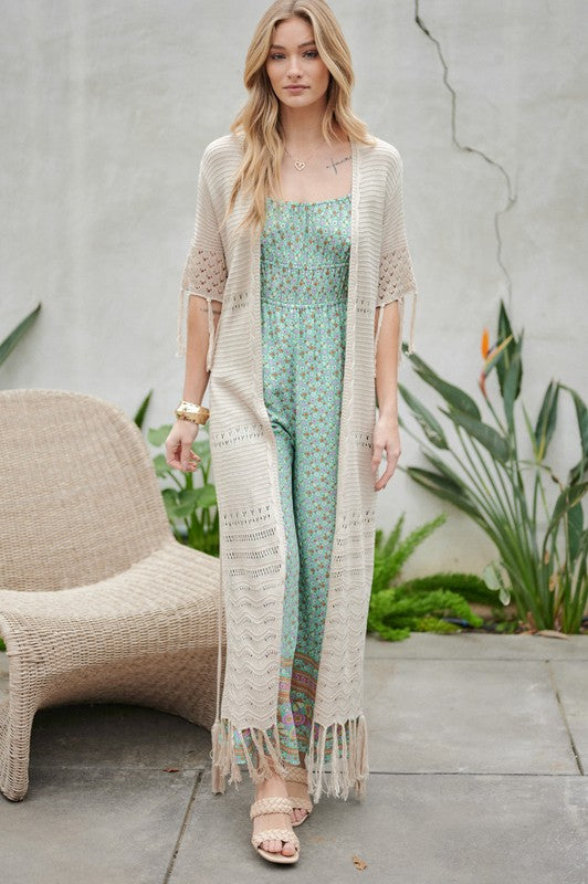 Women's Solid Long Cardigan with Fringe