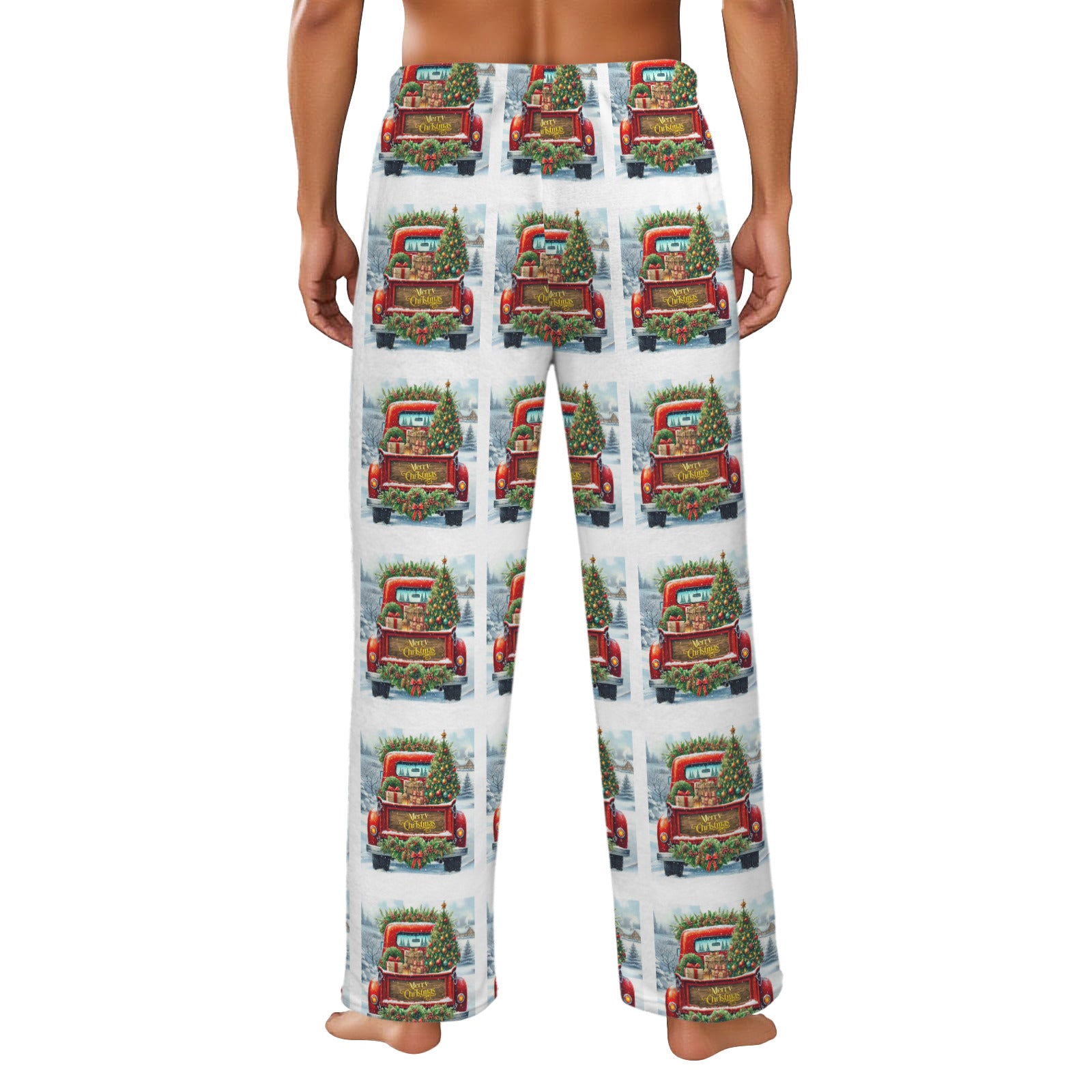 Merry Christmas Red Truck Men's Flannel Pajama Trousers (Model Sets 02)(Made in Queens)
