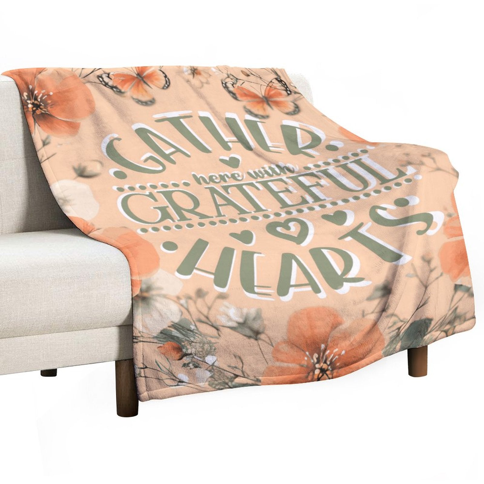 Gather Here with Grateful Hearts Orange Flannel Throw Blanket - 40