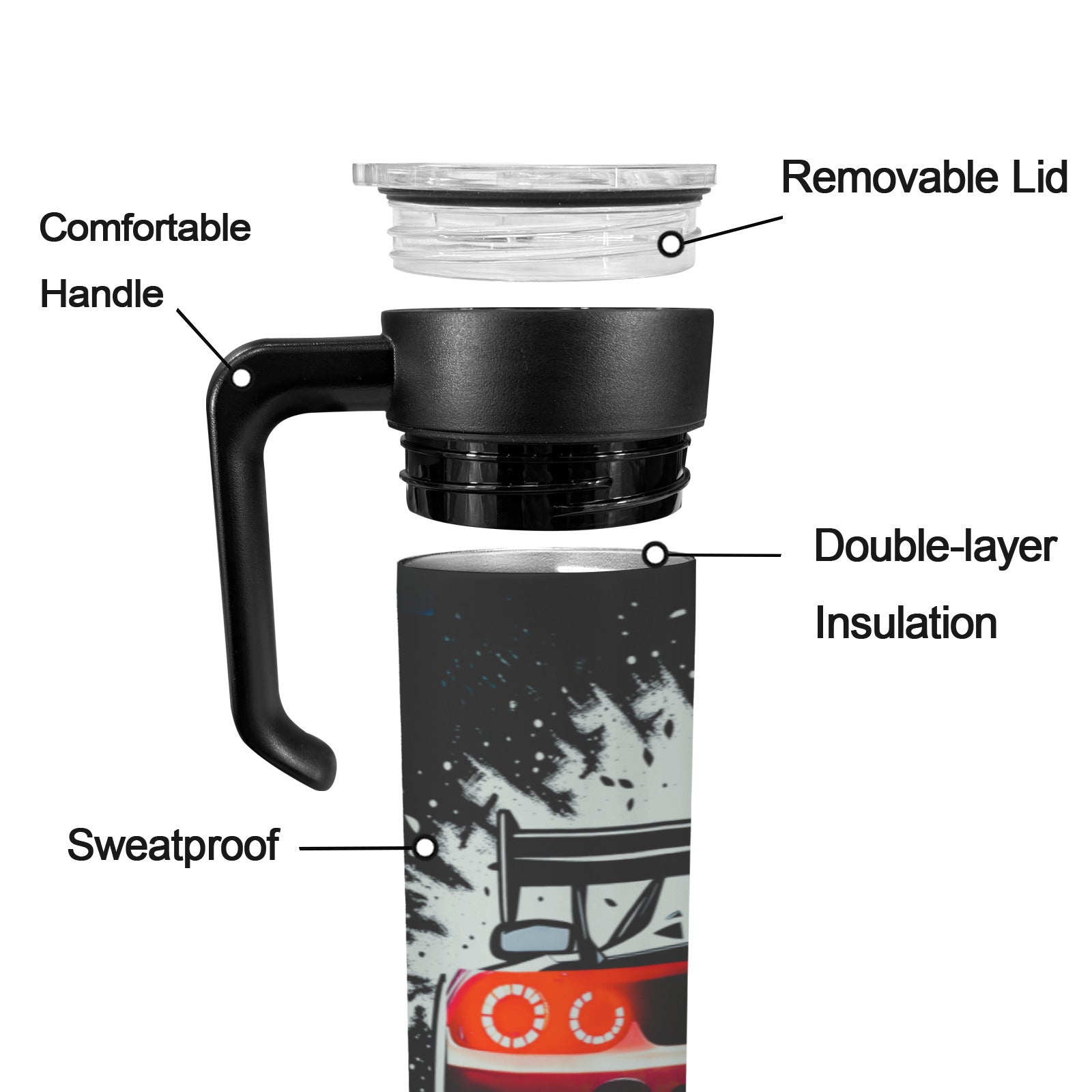 Race Car Winner 600ml Insulated Water Bottle with Screw On Handle