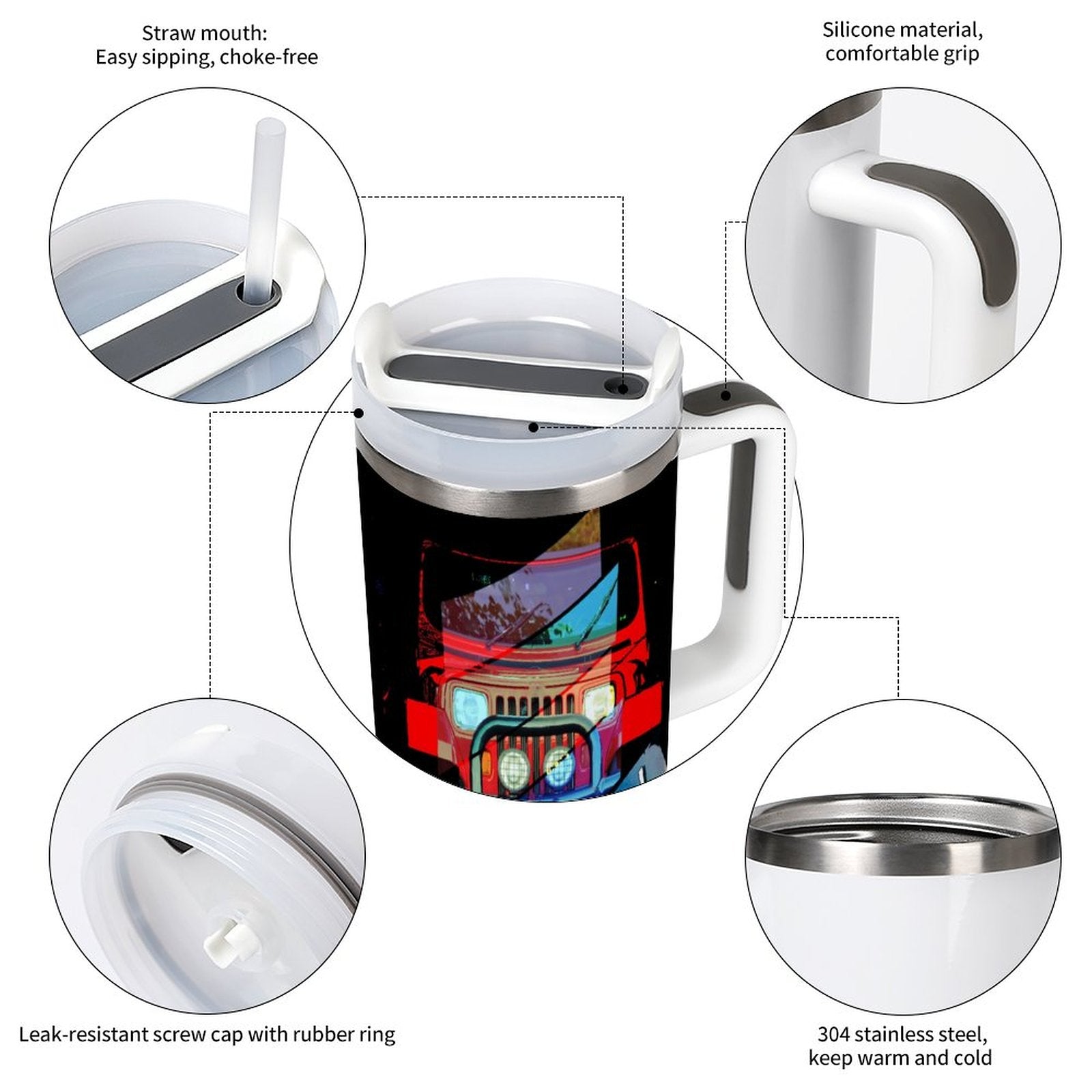 Buckle Up 4-wheel Drive 40oz Stainless Steel Insulated Tumble with Handle & Lid (Made in USA)