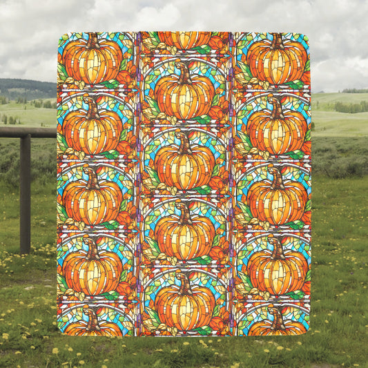 Stained Glass Pumpkins Design Ultra-Soft Micro Fleece Blanket (Made In USA)