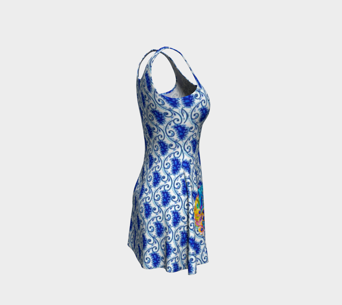 Blue Peacocks Flared Short Dress