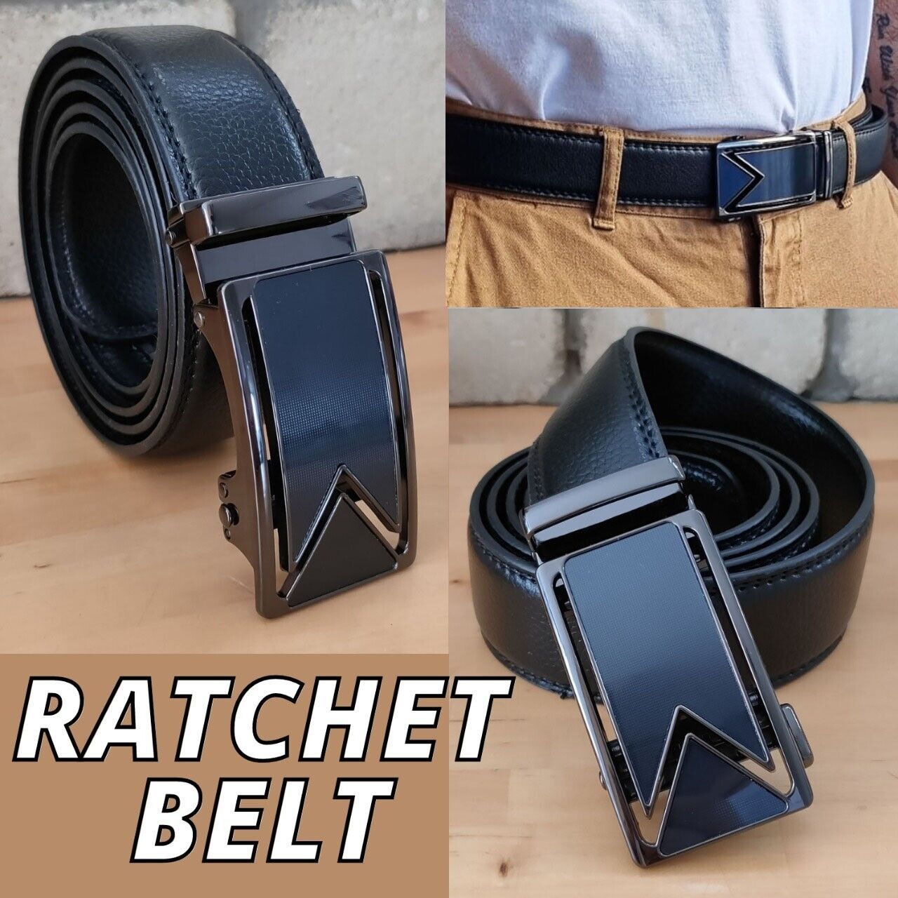 Men's Ratchet PU Leather Belt With Slide Buckle