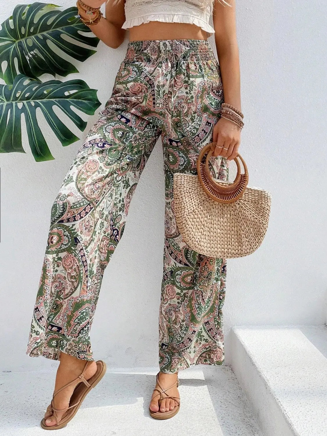 Boho Chic Paisley Printed Wide Leg Pants