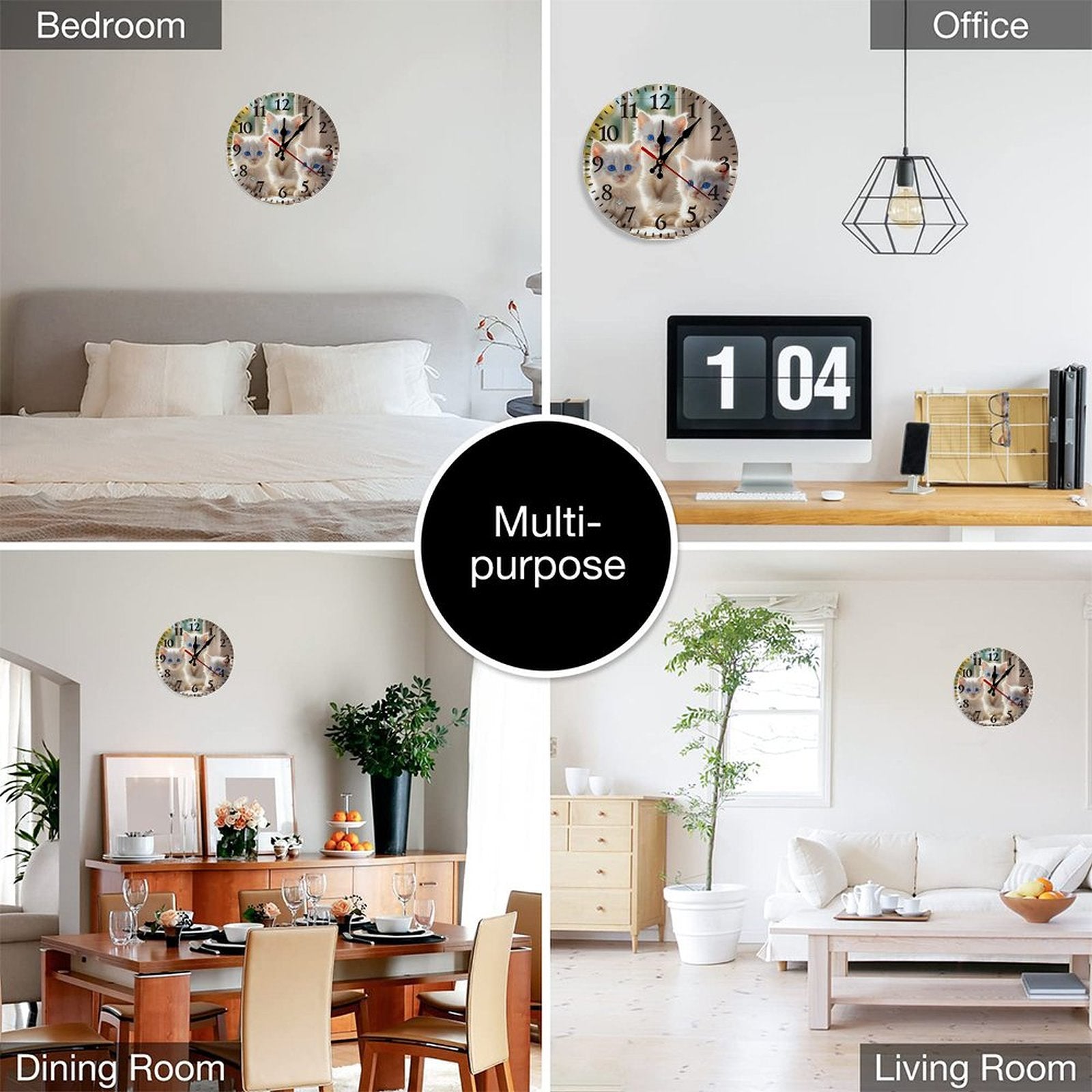 Fluffy White Kittens with Blue Eyes Modern Wooden Wall Clock