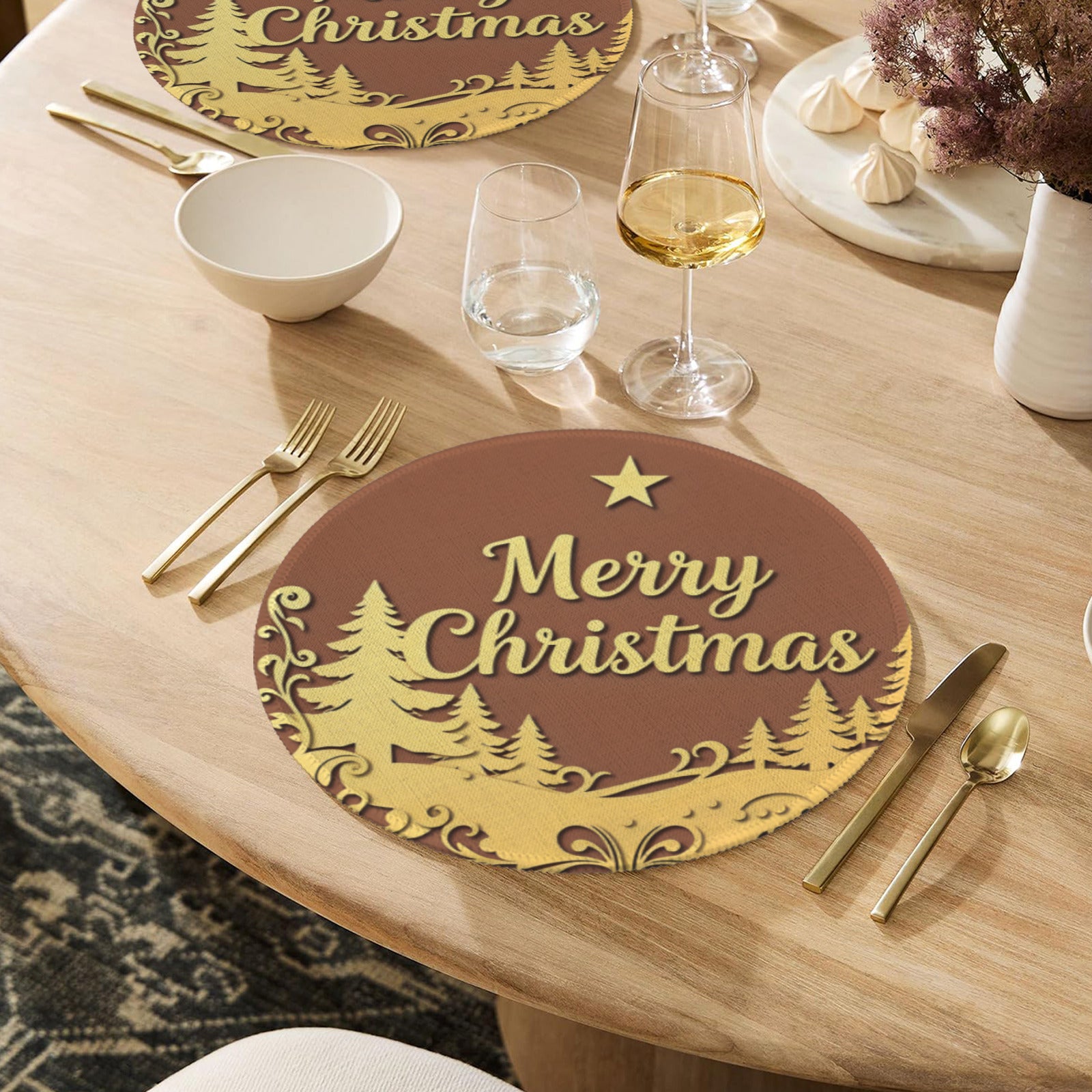 Merry Christmas Scenery Custom Round Placemats - 4 pack (Made in USA)