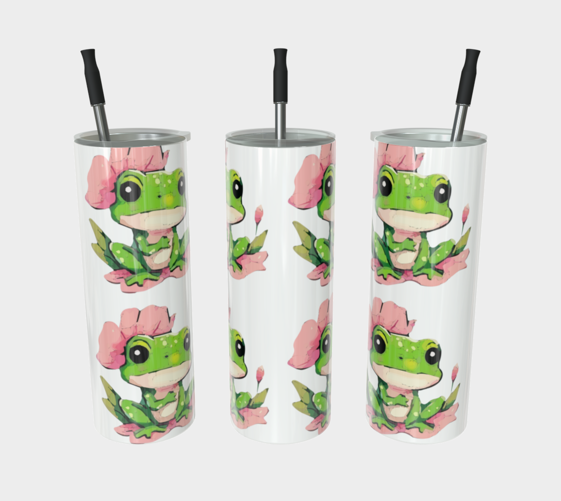 Green Frog on Pink  Lily Pad 20 oz Tumbler