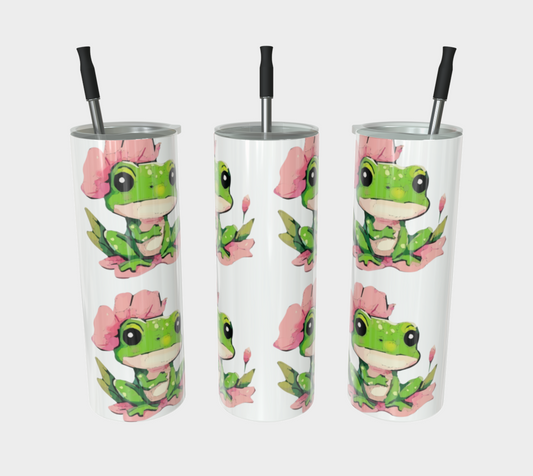 Green Frog on Pink  Lily Pad 20 oz Tumbler