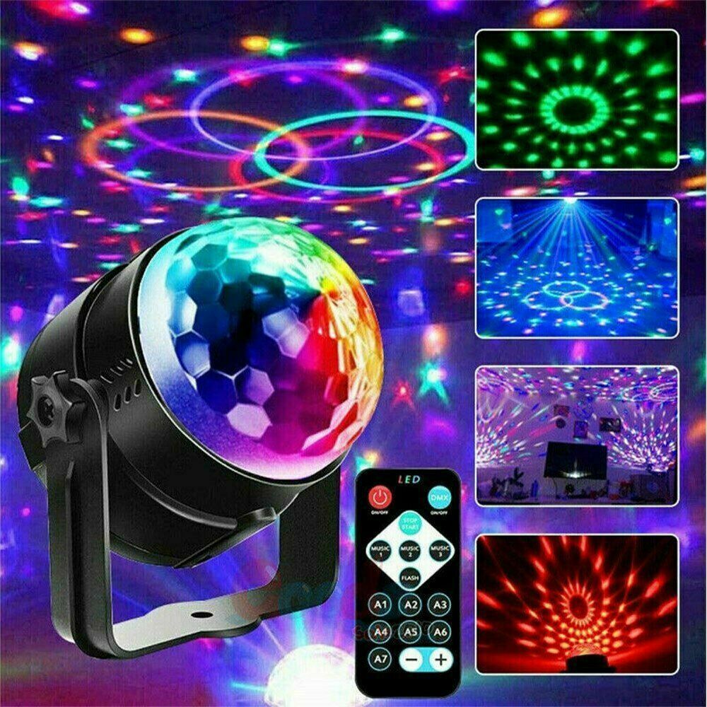 Small Portable DJ Disco Ball Strobe LED Lights Sound Activated with Remote Control