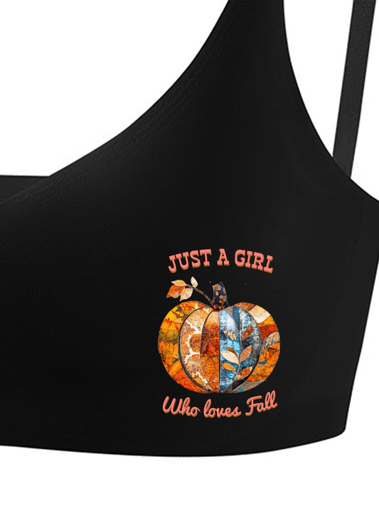 Just a Girl Who Loves Fall Pumpkins Seamless Bra Underwear for Women (Front Printing)