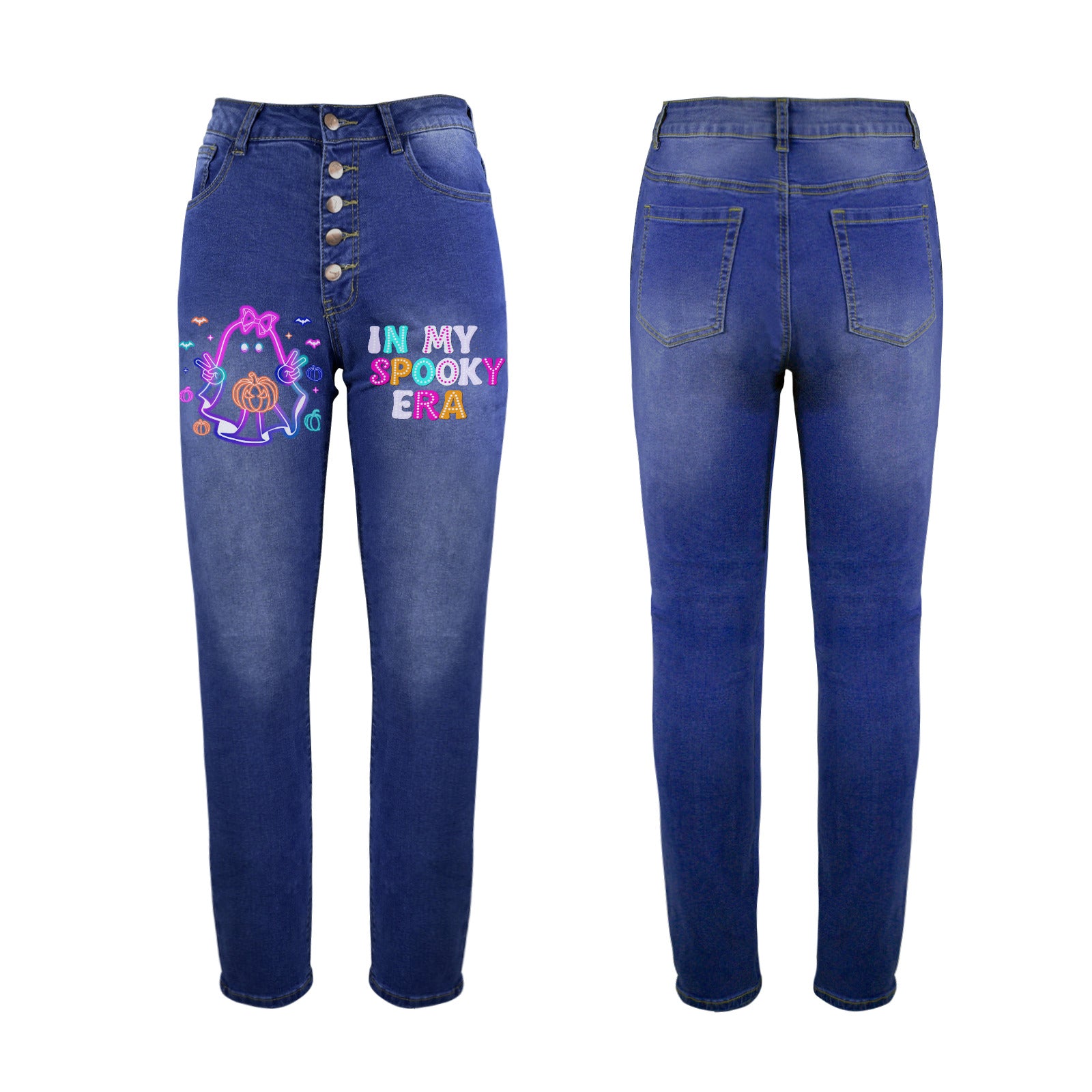 Retro Halloween Neon Women's Jeans (Front Printing) (Model L75)