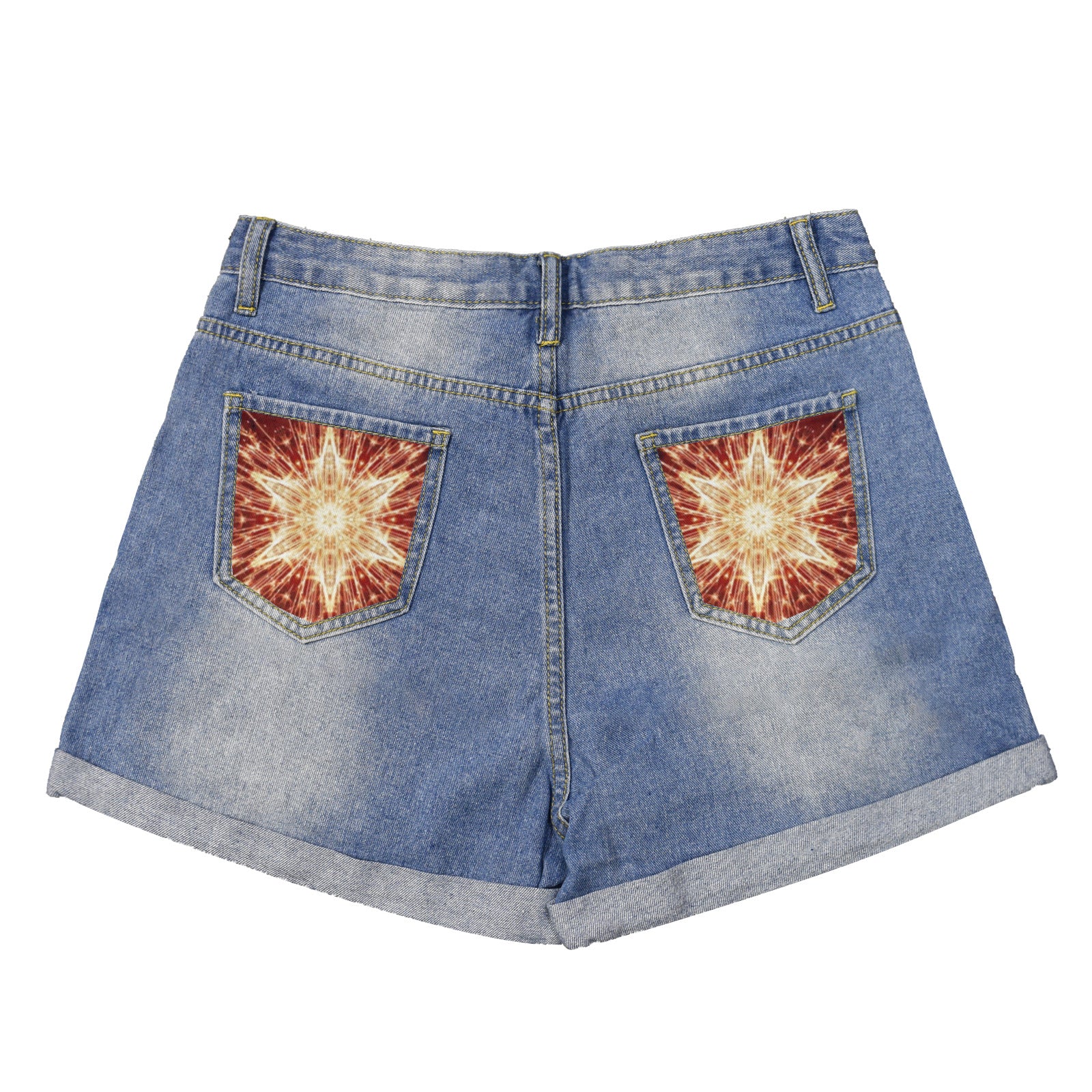 Fiery Star Light-Wash Blue Denim Shorts (Dual Pockets Print)