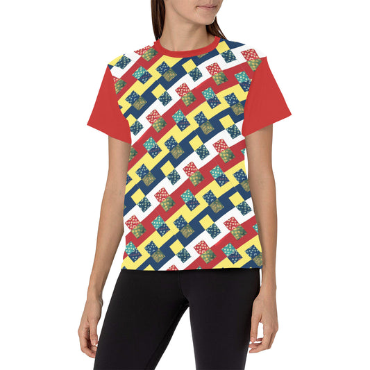 Colorful Checkered Pattern Women's All Over Print Crew Neck T-Shirt