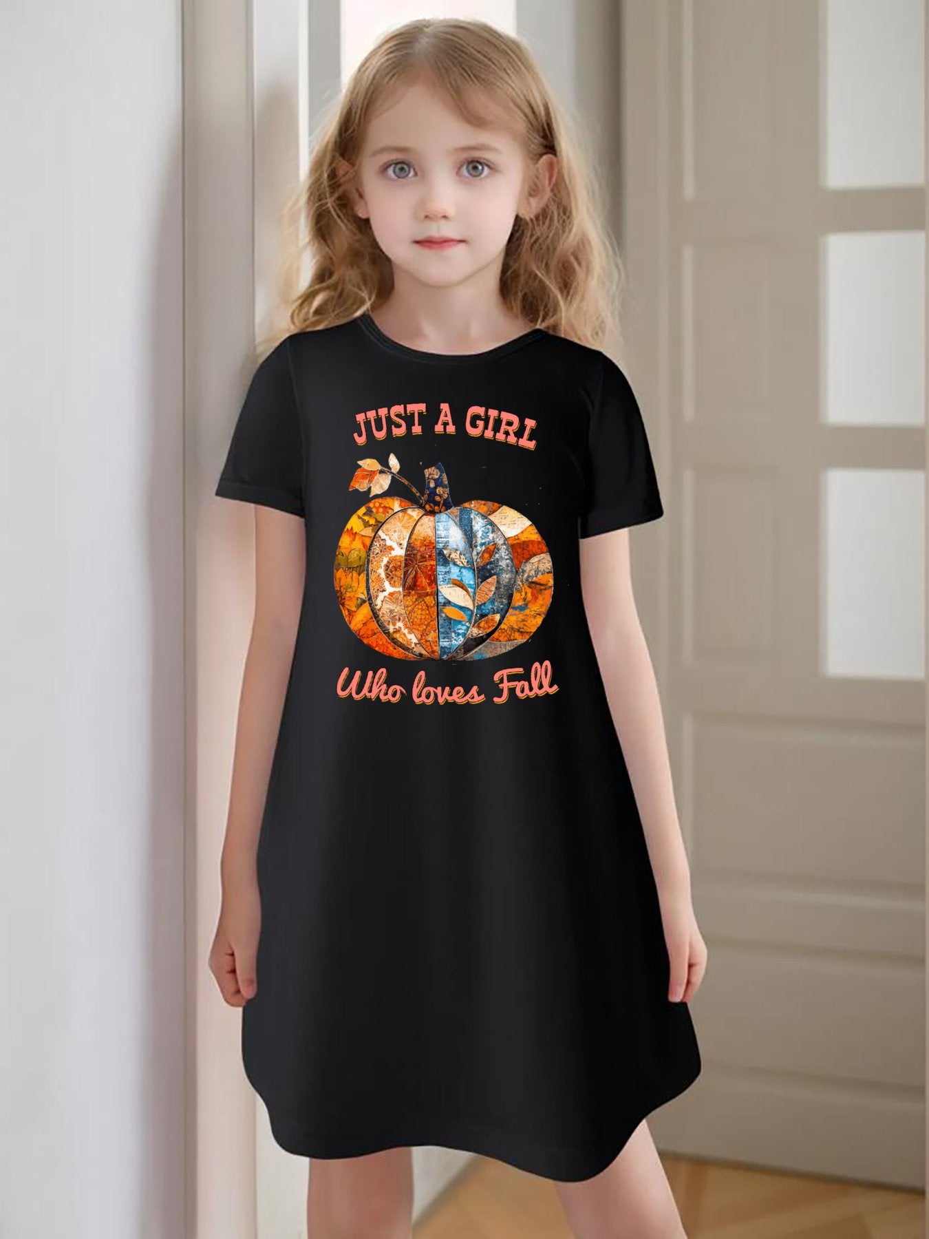 Just a Girl Who Loves Fall Pumpkins Girls' Summer Dress (Front Printing)