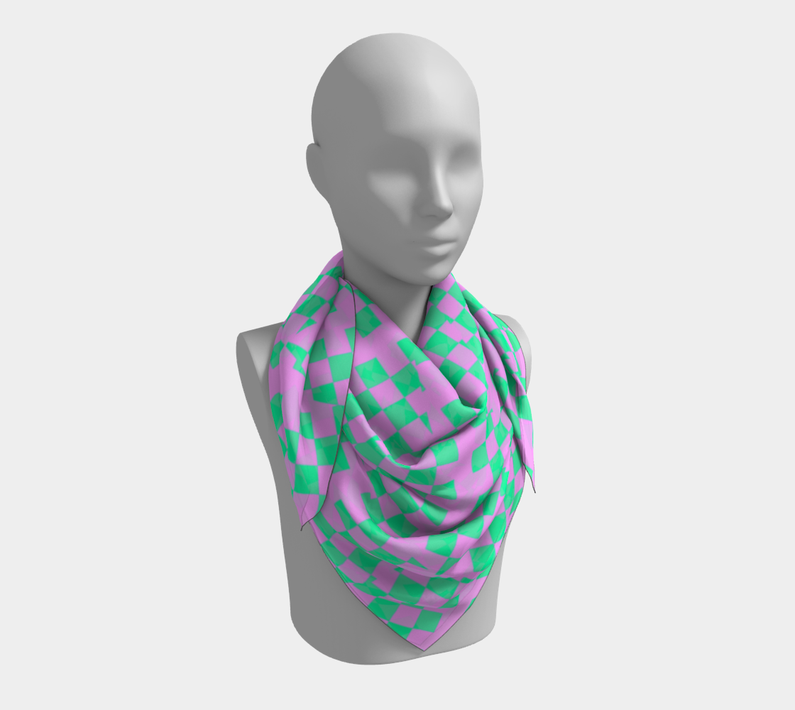 Purple and Pastel Green Checkered Square Scarf