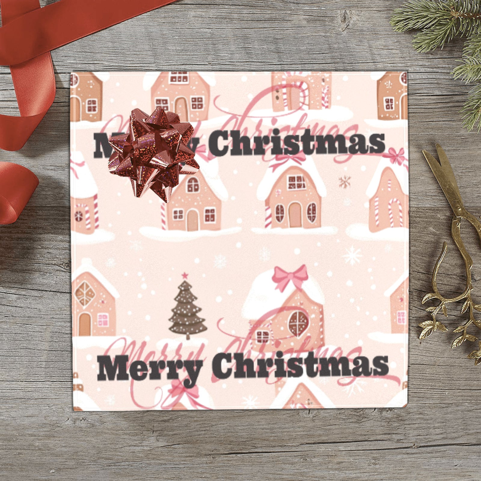 Christmas Pink Houses Custom Gift Wrapping Paper 58
