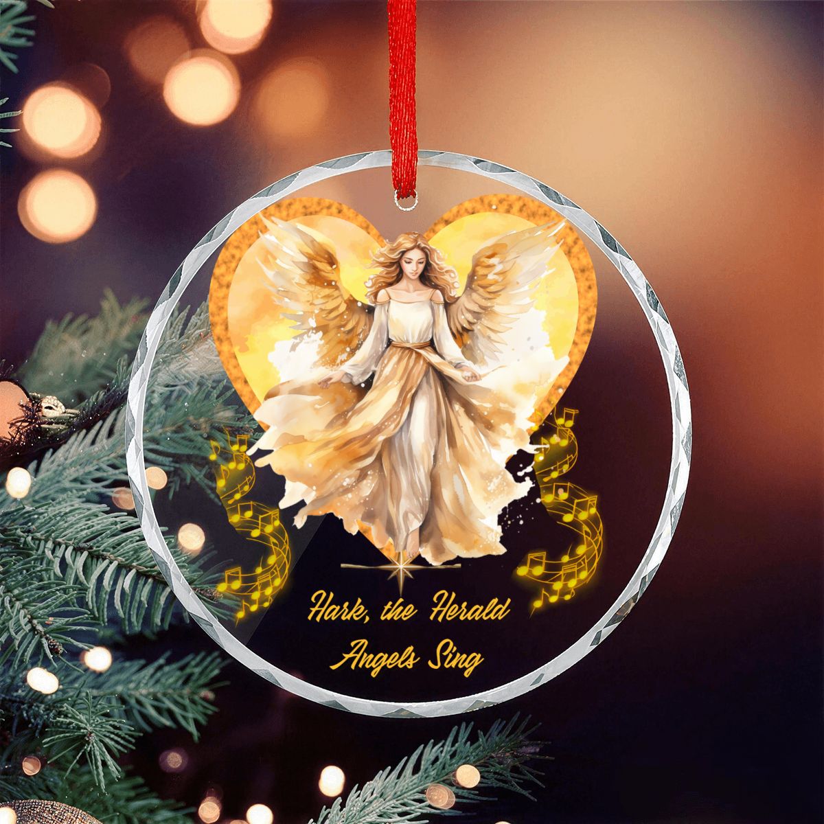 Hark the Herald Angels Sing Round Glass Christmas Ornament