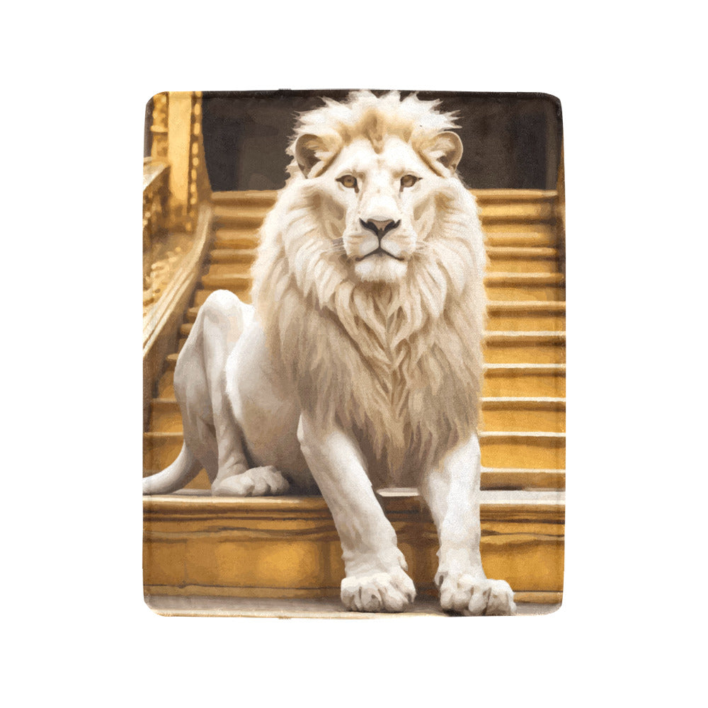 White Lion on Staircase Ultra-Soft Micro Fleece Blanket 40