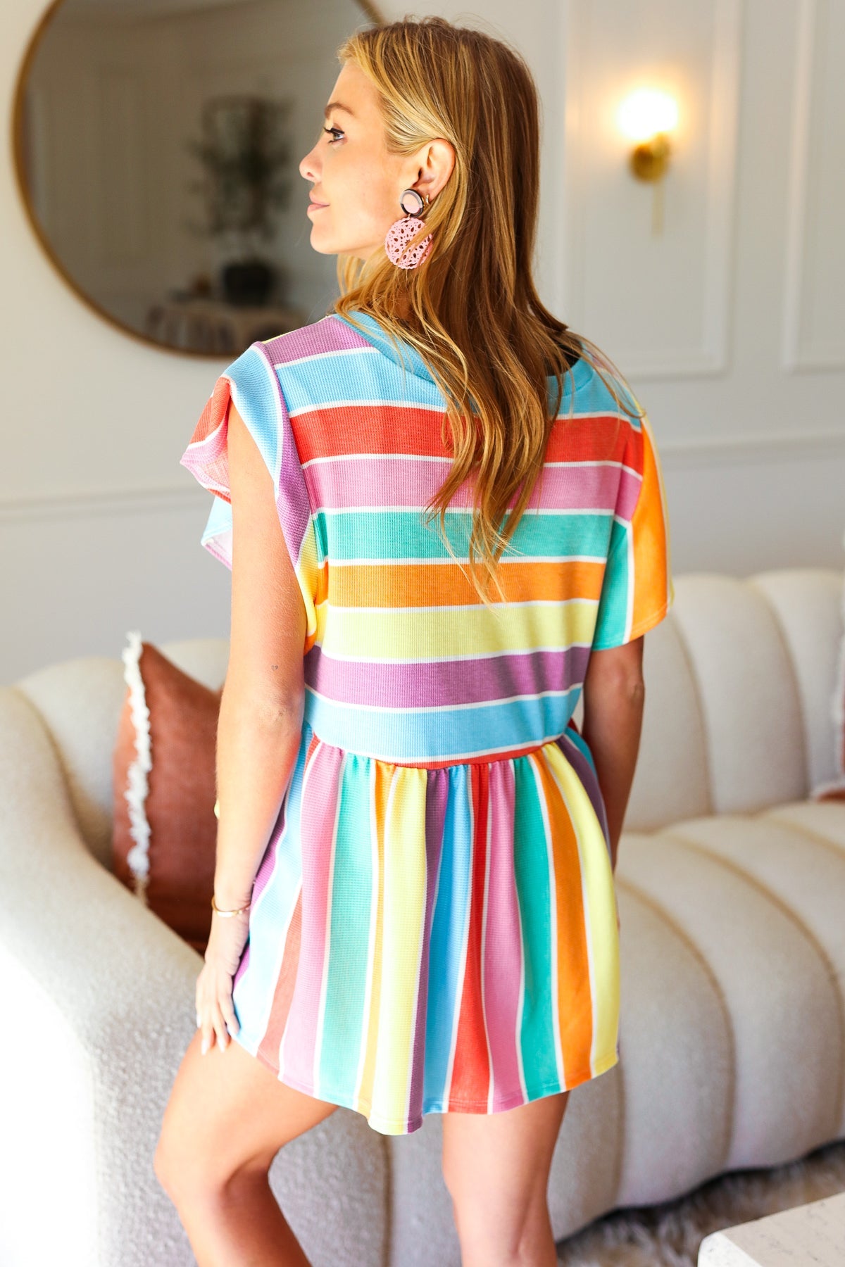 Best In Bold Multicolor Striped Ruffle Sleeve Babydoll Top